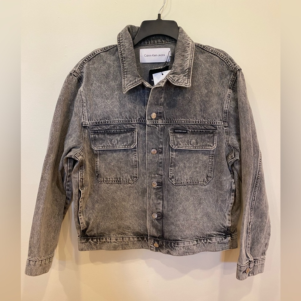 Calvin Klein Men’s Palmer Denim Utility Trucker Jacket NWT Gray Relaxed Fit M - Picture 2 of 15
